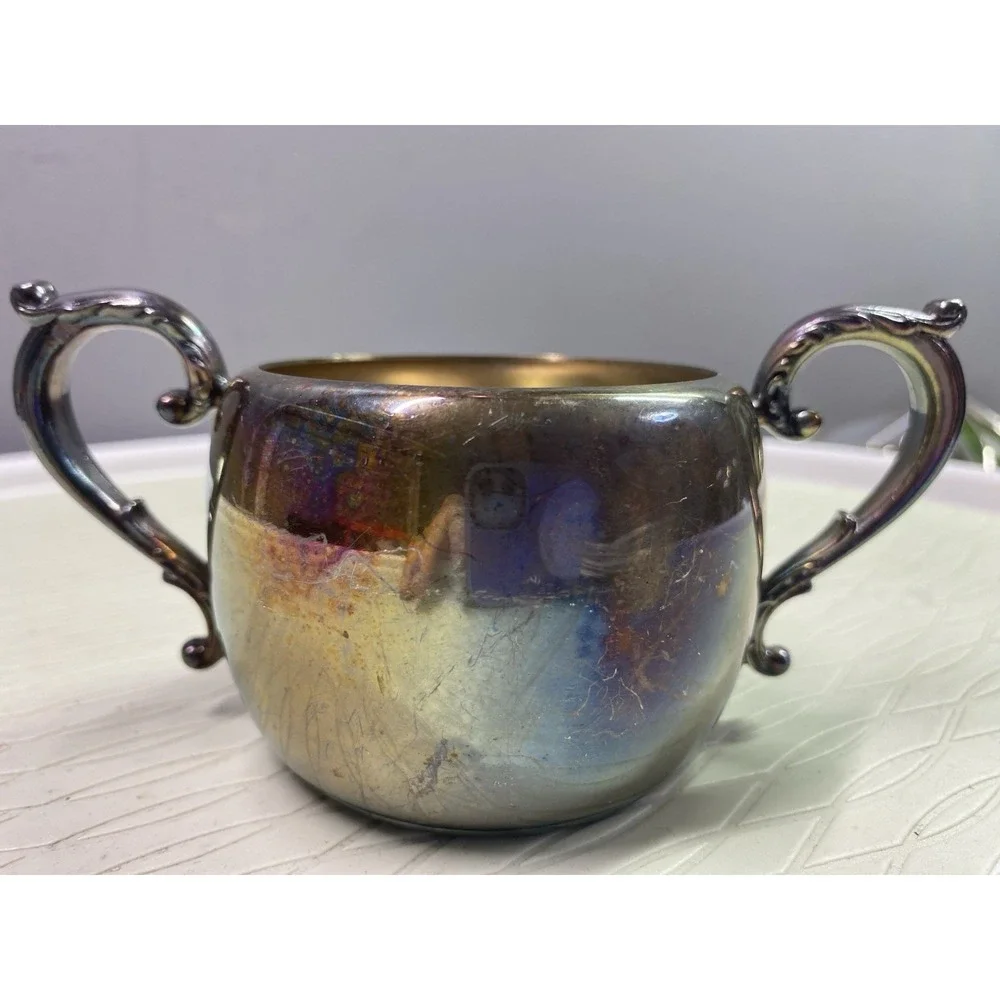 WM Rogers & Son Victorian Silverplate Sugar‎ Bowl-Handles-Open Top -Antique